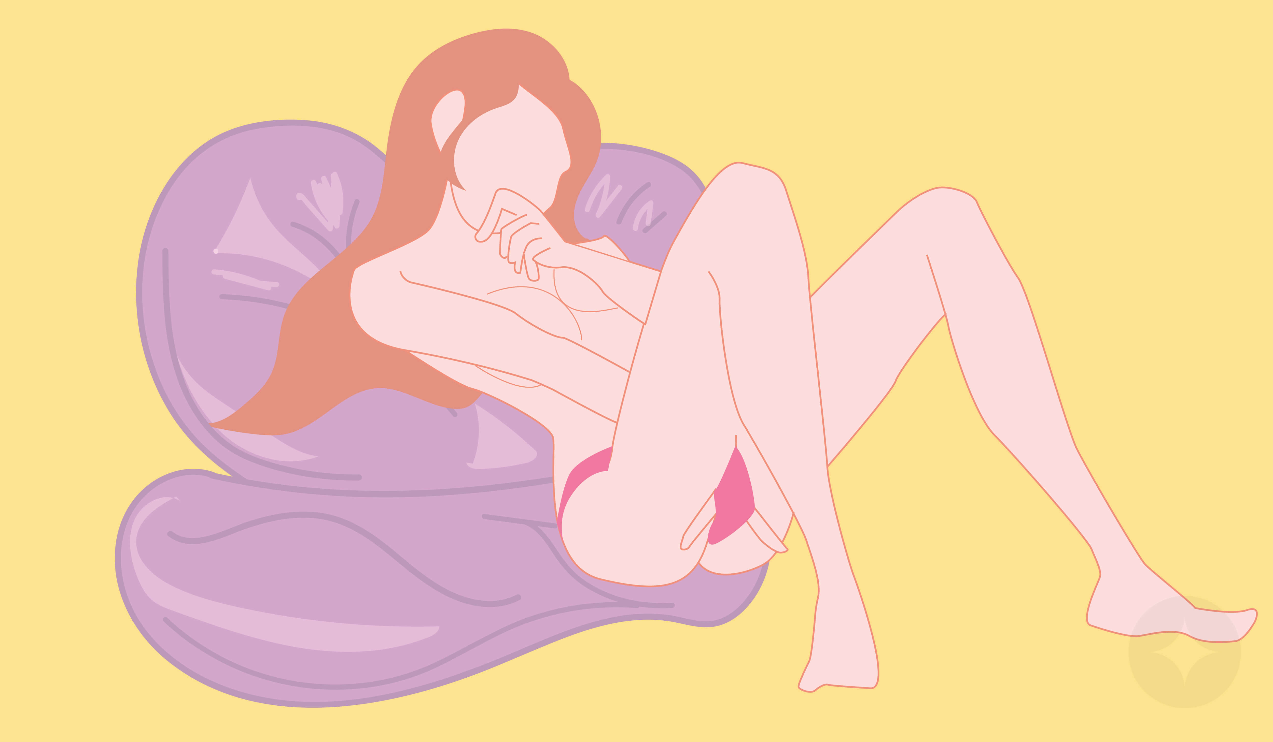 An illustration of a woman masturbating. Masturbation helps mom to reconnect to her sexuality and hence better postpartum sex.